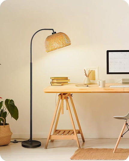 Boho Floor Lamp, Dimmable Floor Lamp, Bamboo Shade Corner Floor Lamp, Reading Lamp Height Adjustable with Remote, for Living Room, Bedroom, Study Room, 10W LED Bulb Included, Black B9LD05 - LeafyLoom