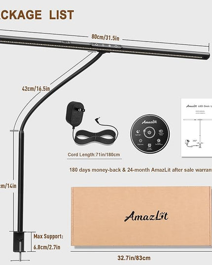 Desk Lamp 31.5" W, Desk Lamp for Home Office, Gesture Sensing Desk Light, Monitor Light, Adjustable Color Temperature & Brightness, Table Lamp 24W Brightest, Black - LeafyLoom