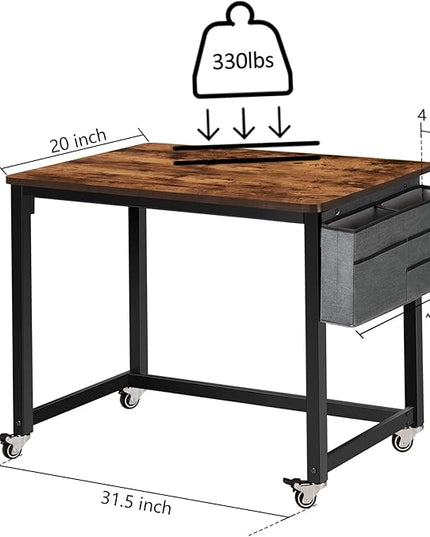 AHB Rolling Computer Desk with 4 Smooth Wheels, Simple Style Mobile Writing Desk Home Office Study Table Movable Workstation with Metal Frame (Brown, 32") - LeafyLoom