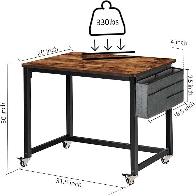 AHB Rolling Computer Desk with 4 Smooth Wheels, Simple Style Mobile Writing Desk Home Office Study Table Movable Workstation with Metal Frame (Brown, 32") - LeafyLoom
