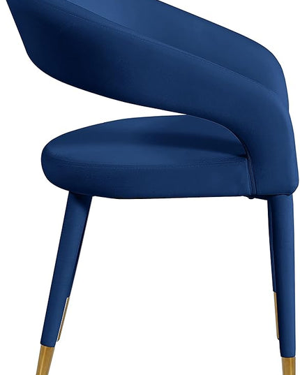 Meridian Furniture Destiny Collection Modern | Contemporary Velvet Upholstered Rounded Back Dining Chair, 23" W x 23" D x 31.5" H, Navy - LeafyLoom