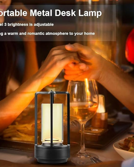Portable Metal Desk Lamp,Cordless LED Table Lamp,Touch Control Rechargeable Lamp,3-Levels Brightness Room Decor Desk Lamp,Bedside Lamp,Night Light (Light Black) - LeafyLoom