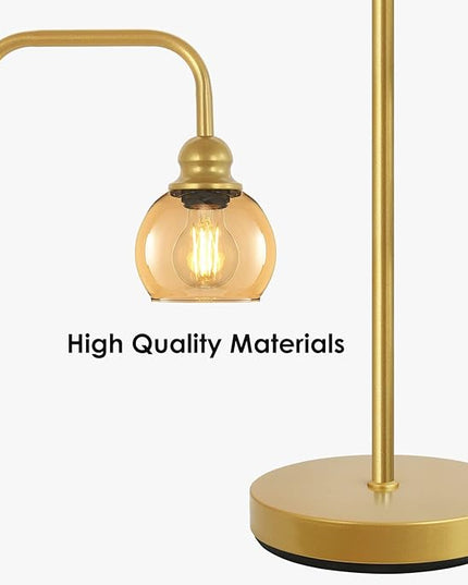 Modern Floor Lamp for Living Room with 6W LED Bulb, Industrial Floor Lamp, Amber Glass, Classic Reading Tall Lamp for Home Office, Standing Lamp for Study, Minimalist, Vintage, Mid Century, Brass Gold - LeafyLoom