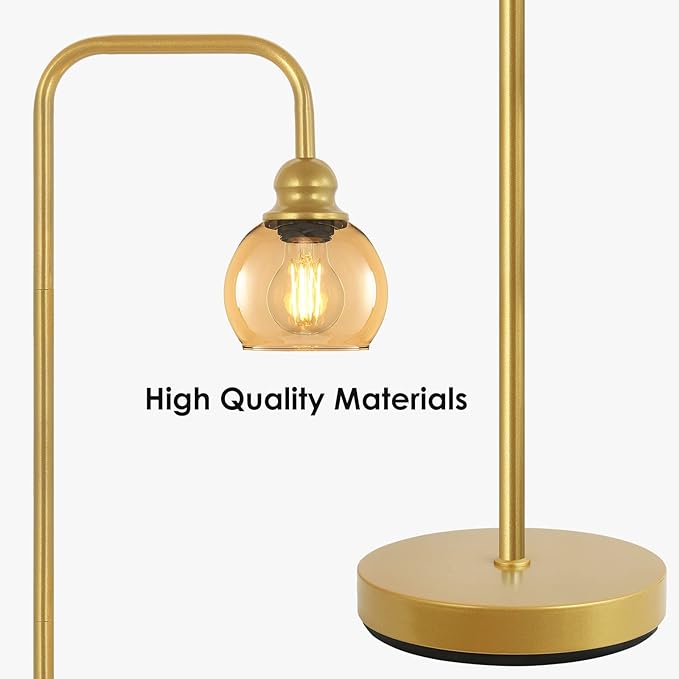 Modern Floor Lamp for Living Room with 6W LED Bulb, Industrial Floor Lamp, Amber Glass, Classic Reading Tall Lamp for Home Office, Standing Lamp for Study, Minimalist, Vintage, Mid Century, Brass Gold - LeafyLoom