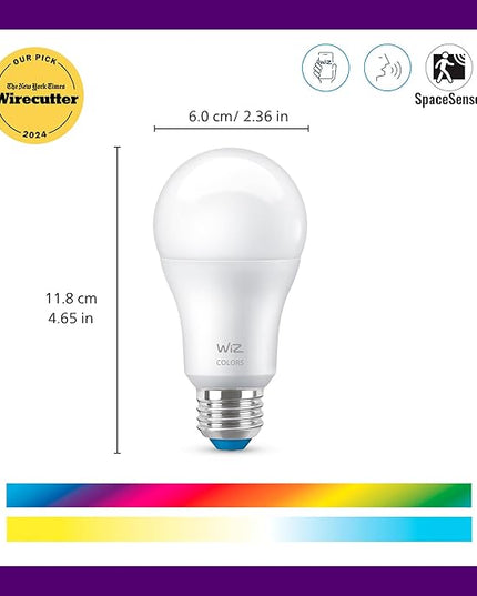 WiZ Connected 60W A19 LED Smart Light Bulbs - Connects to Your Wi-Fi - E26 Smart Bulb - Control with Voice or App + Activate with Motion - Matter Compatible - 2 Pack WiZConnectedLighting