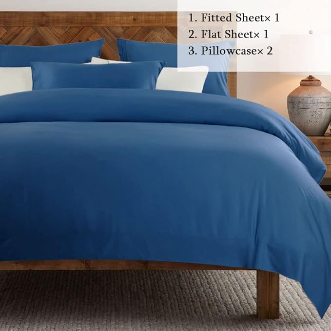 SONORO KATE Bed Sheet Set Super Soft Microfiber 1800 Thread Count Luxury Egyptian Sheets 16-Inch Deep Pocket Wrinkle-4 Piece(Queen, Navy Blue) - LeafyLoom
