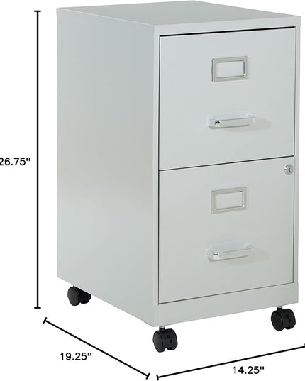 OSP Home Furnishings 2 Drawer Mobile Locking Metal File Cabinet, Grey - LeafyLoom