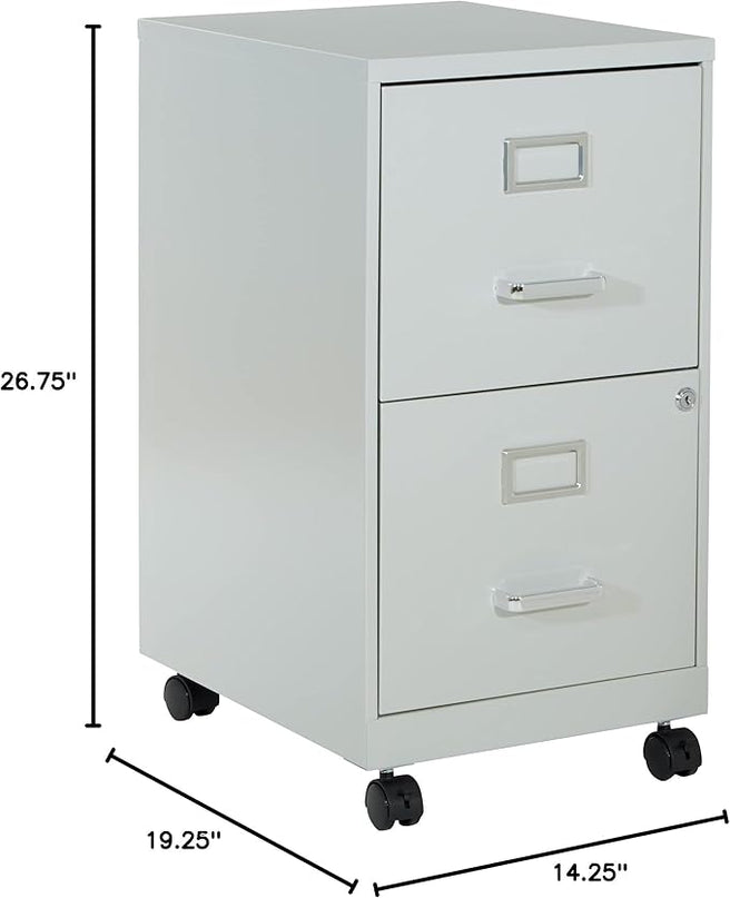 OSP Home Furnishings 2 Drawer Mobile Locking Metal File Cabinet, Grey - LeafyLoom