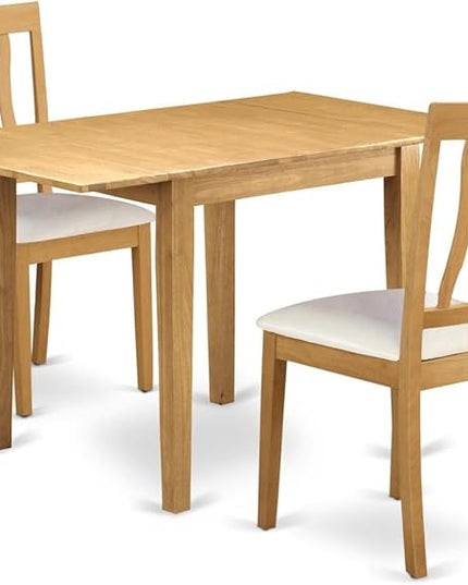 East West Furniture NDAN3-OAK-LC Norden 3 Piece Set for Small Spaces Contains a Rectangle Dining Room Table with Dropleaf and 2 Faux Leather Upholstered Chairs, 30x48 Inch, Oak - LeafyLoom