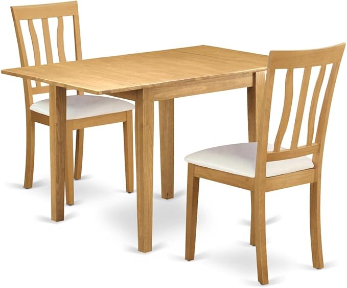 East West Furniture NDAN3-OAK-LC Norden 3 Piece Set for Small Spaces Contains a Rectangle Dining Room Table with Dropleaf and 2 Faux Leather Upholstered Chairs, 30x48 Inch, Oak - LeafyLoom