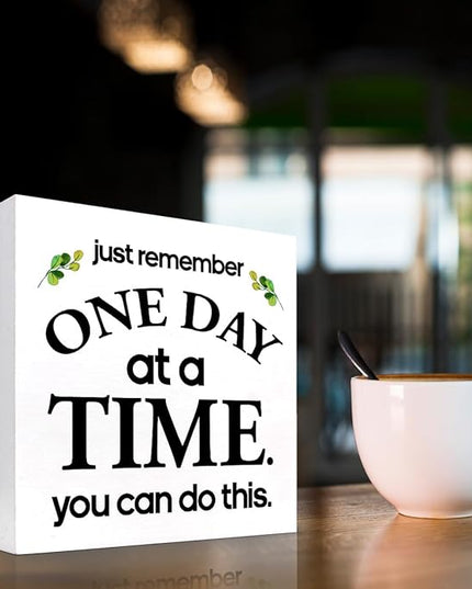 Just Remember One Day at a Time You can Do This Wood Block Sign Desk Decor,Motivational Reminder Wooden Box Plaque Sign Desk Decor for Home Office Workplace Shelf Table Decorations - LeafyLoom