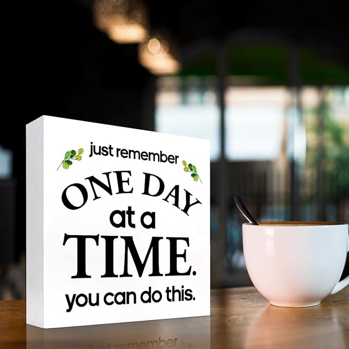 Just Remember One Day at a Time You can Do This Wood Block Sign Desk Decor,Motivational Reminder Wooden Box Plaque Sign Desk Decor for Home Office Workplace Shelf Table Decorations - LeafyLoom