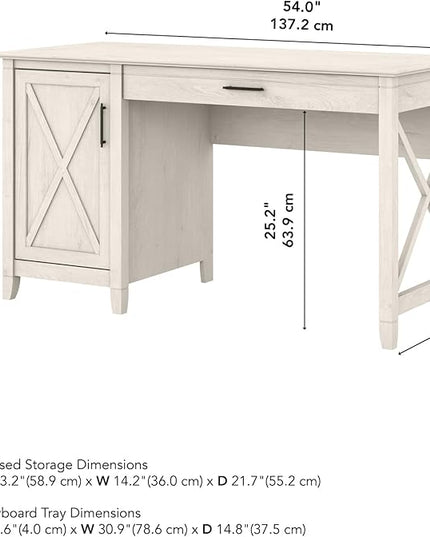 Bush Furniture Key West Computer Desk with Storage | Farmhouse PC Table for Home Office in Linen White Oak | 54W x 24D - LeafyLoom