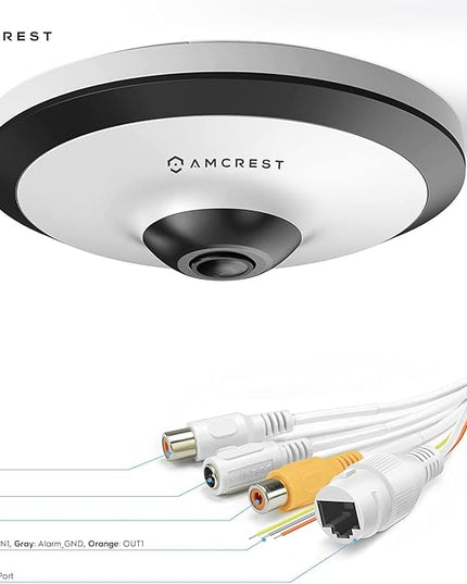 Amcrest Fisheye IP POE Camera, 360° Panoramic 5-Megapixel POE IP Camera, Fish Eye Security Indoor Camera, IVS Features and People Counting, MicroSD Recording, IP5M-F1180EW-V2 (White) Amcrest