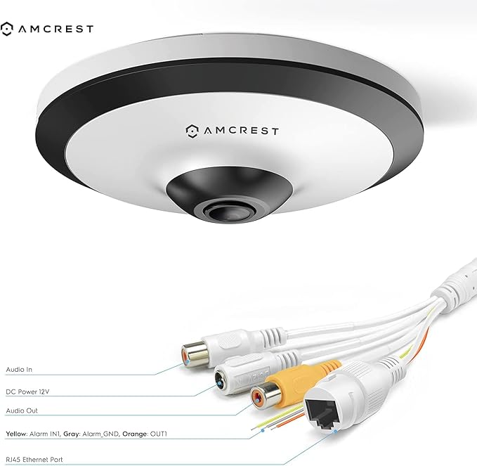 Amcrest Fisheye IP POE Camera, 360° Panoramic 5-Megapixel POE IP Camera, Fish Eye Security Indoor Camera, IVS Features and People Counting, MicroSD Recording, IP5M-F1180EW-V2 (White) Amcrest