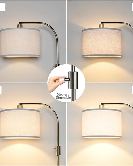 【Upgraded】 Dimmable Floor Lamp, 1200 Lumens LED Bulb Included, Gold Arc Floor Lamps for Living Room Modern Standing Lamp with Linen Shade, Tall Lamp for Living Room Bedroom Office Reading Room Nursery - LeafyLoom