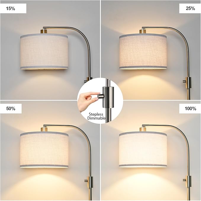 【Upgraded】 Dimmable Floor Lamp, 1200 Lumens LED Bulb Included, Gold Arc Floor Lamps for Living Room Modern Standing Lamp with Linen Shade, Tall Lamp for Living Room Bedroom Office Reading Room Nursery - LeafyLoom