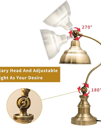 Brass Desk Lamp, Adjustable Table Lamp, Vintage Task Lamp with Rotary Shade Adjustable Height, Rechargeable Lamps for CoffeeTable Restaurant Bedroom Dinner Lighting - LeafyLoom
