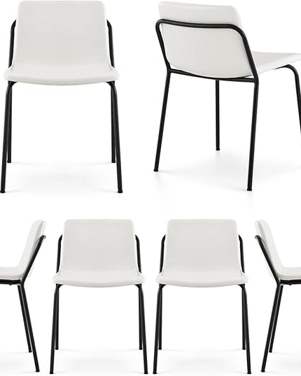 COLAMY PU Leather Dining Chairs Set of 6, Modern Dining Room Kitchen Side Chair with Metal Legs for Home/Living Room/Bedroom/Office, White - LeafyLoom