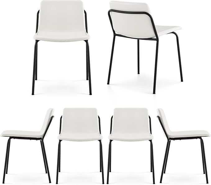 COLAMY PU Leather Dining Chairs Set of 6, Modern Dining Room Kitchen Side Chair with Metal Legs for Home/Living Room/Bedroom/Office, White - LeafyLoom