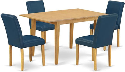 East West Furniture NOAB5-OAK-55 5 Piece Modern Dining Table Set Includes a Rectangle Wooden Table with Butterfly Leaf and 4 Oasis Blue Faux Leather Parson Chairs, 32x54 Inch, Oak - LeafyLoom