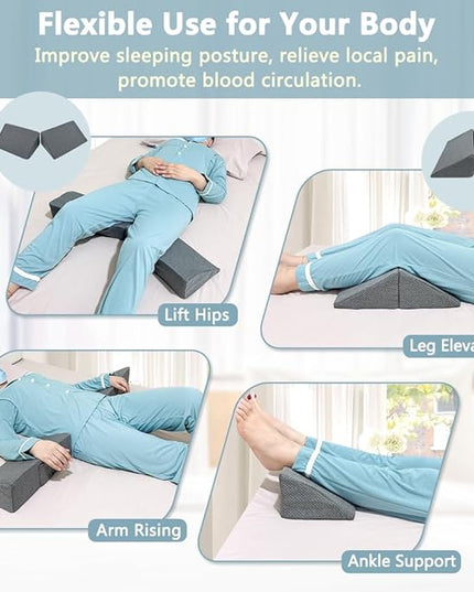 KAAMOS Positioning Wedge Pillow for Side Sleeping Bed Wedges for Adults (2 in 1) Bed Sore Turning Wedges for Elderly Bed Foam Incline Wedge Positioning Pillows for Bedridden After Surgery - LeafyLoom