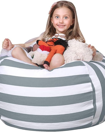 WEKAPO Stuffed Animal Storage Bean Bag Chair Cover for Kids | Stuffable Zipper Beanbag for Organizing Children Plush Toys Large Premium Cotton Canvas (Gray, X-Large) - LeafyLoom