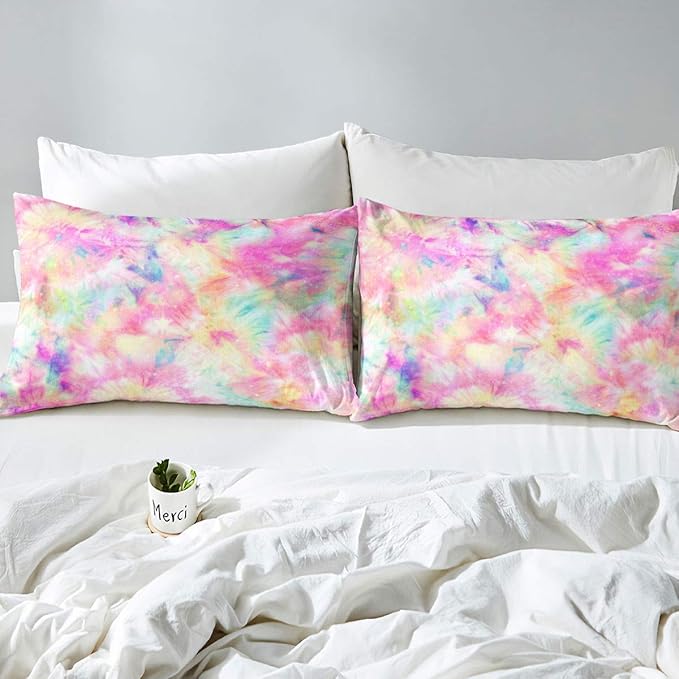 Erosebridal Kids Tie Dye Comforter Set, Bohemian Batik Down Comforter Queen Size, Boho Psychedelic Bedding Comforters for Children Girls Boys Teens Bedroom, Trippy Tattoo Watercolor Quilted Duvet - LeafyLoom
