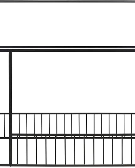 RITSU Full Size Montessori Floor Bed, Metal House Bedframe with Fence, Robust Construction is Used, for Children'S Rooms, Boys Girls, No Box Spring Needed, Easy Assembly, Black - LeafyLoom