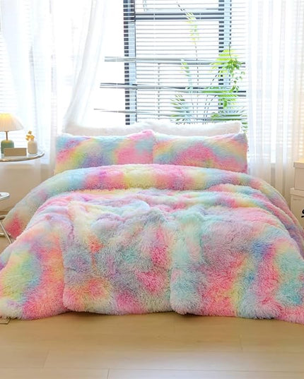 Faux Fur Kids Girls Cow Print Comforter Sets Twin/Full - 3PC Bed Set Warm Comfortable Soft Plush Flannel Velvet Fluffy Fuzzy Bedding（Comforter x 1 Pillowcases x 2） - LeafyLoom