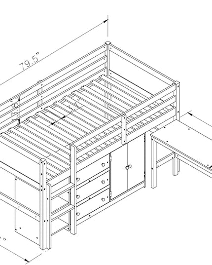Twin Size Low Loft Bed with Pull-Out Desk, Drawers, Cabinet, and Shelves, for Kids Boys Girls Bedroom, White - LeafyLoom