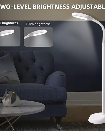 Bright LED Floor Lamp with HI-Off-Low Switch 2-Level Brightness 12W 63 Inches Tall for Living Room & Bedroom Reading, Repair, Crafts, Sewing etc. (White) - LeafyLoom