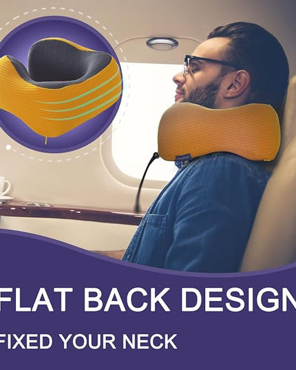 napfun Neck Pillow for Traveling, Upgraded Travel Neck Pillow for Airplane 100% Pure Memory Foam Travel Pillow for Flight Headrest Sleep, Portable Plane Accessories, Yellow, Medium (120-200LB) - LeafyLoom