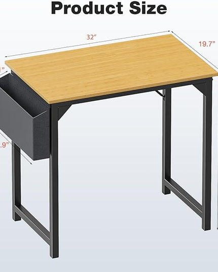 OLIXIS Computer Small Desk 32 Inch Home Office Writing Study Work Storage Bag Headphone Hooks Simple Wood Kids Student Table, Modern Nature - LeafyLoom