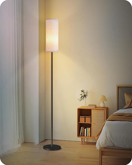 Dimmable Floor Lamp for Living Room, Corner Floor Lamp with Remote, 66'' Standing Tall Lamp, Linen Lampshade, 10W 800LM LED Bulb for Bedroom Study, FCC Listed Black and White W06LD05 - LeafyLoom