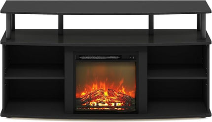 Furinno Jensen Open Shelving Storage Fireplace TV Entertainment Center for TV up to 55 Inch, Americano/Black - LeafyLoom