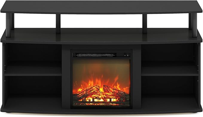 Furinno Jensen Open Shelving Storage Fireplace TV Entertainment Center for TV up to 55 Inch, Americano/Black - LeafyLoom