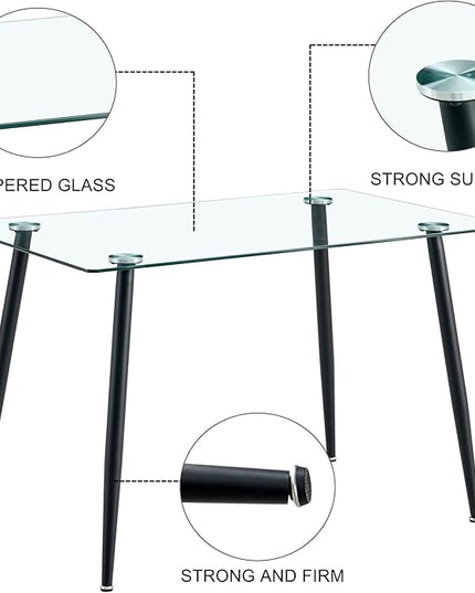 NicBex 51.2Inch Rectangular Dining Table,Minimalist Kitchen Table with Tempered Glass Tabletop and Black Metal Legs for 4 to 6,Dining Room Table for Kitchen,Meeting Room and Living Room,Transparent - LeafyLoom