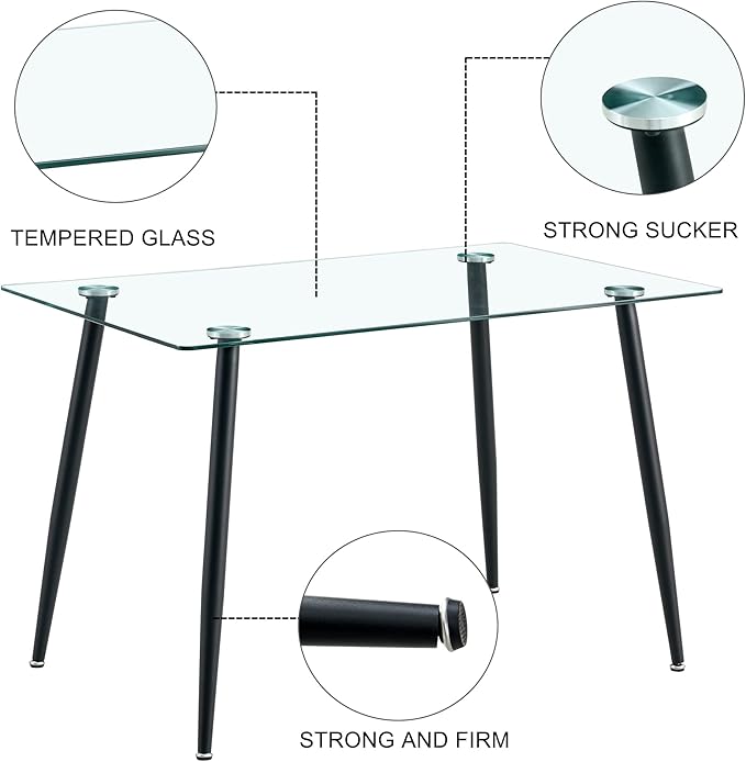 NicBex 51.2Inch Rectangular Dining Table,Minimalist Kitchen Table with Tempered Glass Tabletop and Black Metal Legs for 4 to 6,Dining Room Table for Kitchen,Meeting Room and Living Room,Transparent - LeafyLoom