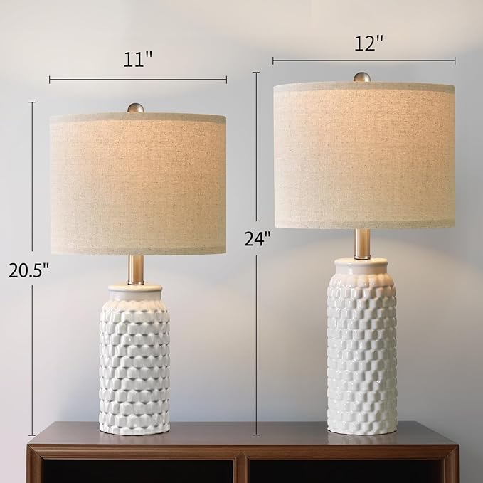 24" Lamps for Living Room: Bedside Lamps - Table Lamps Set of 2 Lamps for Night Stands Living Room Lamps Bedroom Lamps White Lamps… - LeafyLoom
