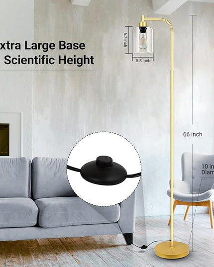 Gold Floor Lamp, Standing Lamp with Glass Lampshade, 6W LED Bulb Included, Modern Floor Lamp with Foot Switch, Industrial Floor Lamp, Bright LED Floor Lamp for Living Room and Bedroom, Office - LeafyLoom