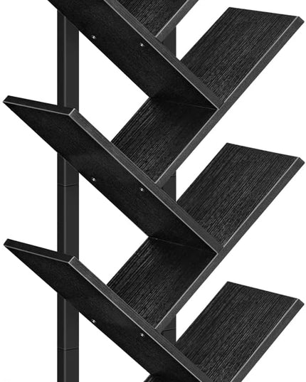 HOOBRO Tree Bookshelf, 9-Tier Bookcase Wooden Shelves, Floor Standing Storage Rack, for Display of CDs, Books in Living Room, Home Office, Wood Storage Rack for Bedroom, Black BB08SJ01G1 - LeafyLoom