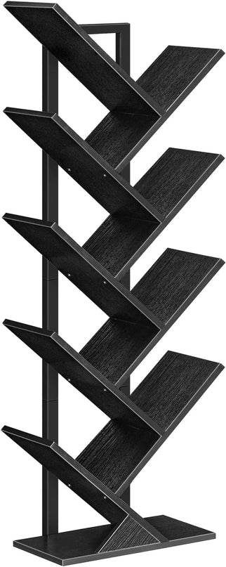 HOOBRO Tree Bookshelf, 9-Tier Bookcase Wooden Shelves, Floor Standing Storage Rack, for Display of CDs, Books in Living Room, Home Office, Wood Storage Rack for Bedroom, Black BB08SJ01G1 - LeafyLoom