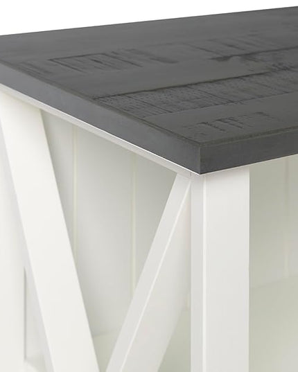 Walker Edison Solid Wood Farmhouse Storage Console, 52 Inch, White/Grey Wash - LeafyLoom
