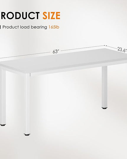 DlandHome 63 inches X-Large Computer Desk, Composite Wood Board School Desk, Decent and Steady Home Office Desk/Workstation/Table, BS1-160WW, White and White Legs, 1 Pack - LeafyLoom