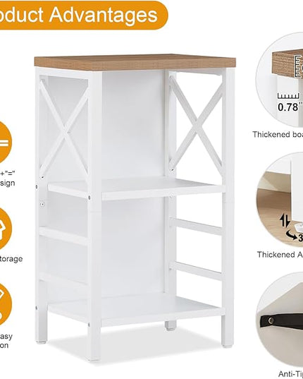 Bookcase, Industrial Small Bookshelf,3-Tier Bookcase Storage Organizer, Small Book Shelf for Small Spaces, Living Room, Bedroom and Home Office, White&Brown - LeafyLoom