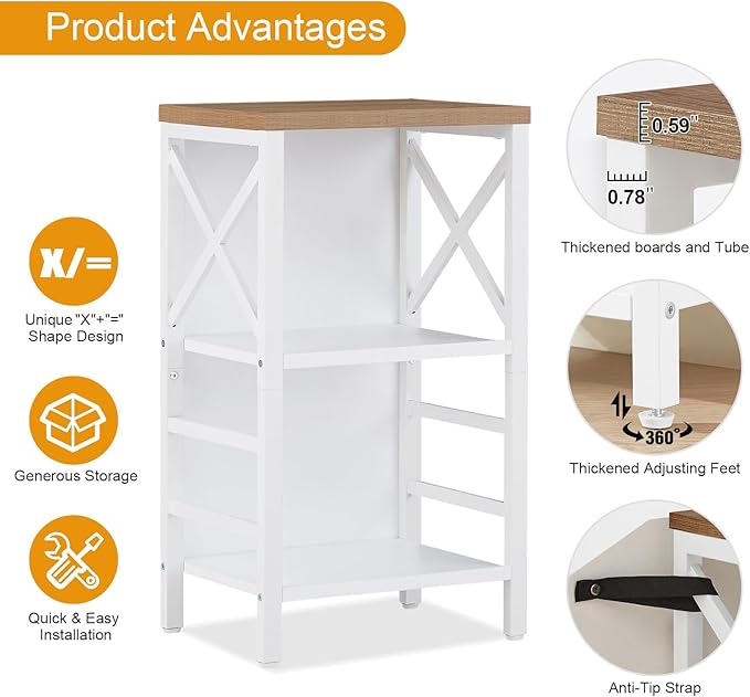Bookcase, Industrial Small Bookshelf,3-Tier Bookcase Storage Organizer, Small Book Shelf for Small Spaces, Living Room, Bedroom and Home Office, White&Brown - LeafyLoom