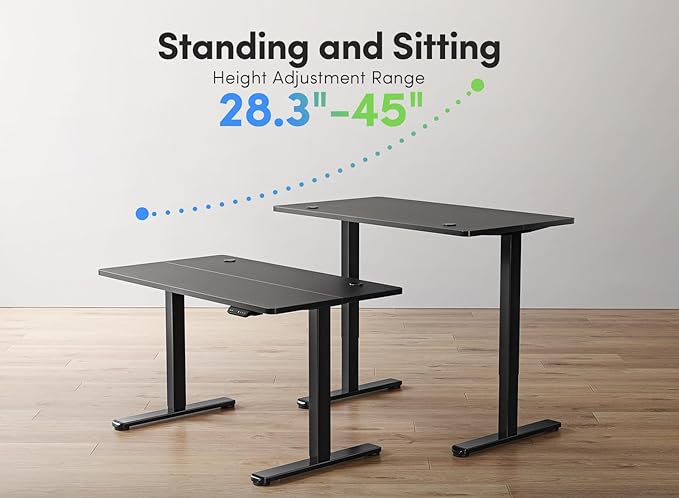 FEZIBO Electric Standing Desk, 55 x 24 Inches Height Adjustable Stand up Desk, Sit Stand Home Office Desk, Computer Desk, Black - LeafyLoom