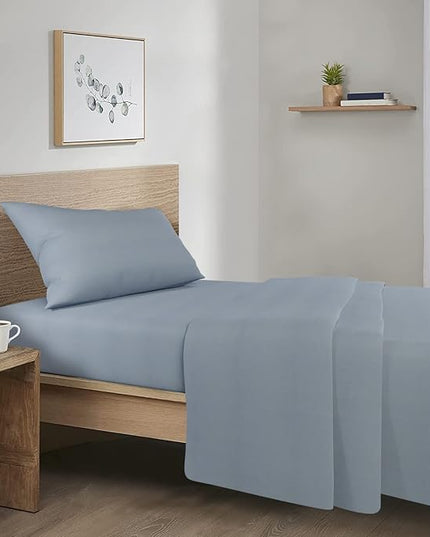 Comfort Spaces Cotton Flannel Breathable Warm Deep Pocket Sheets With Pillow Case Bedding, Twin, Solid Blue, 3 Piece - LeafyLoom