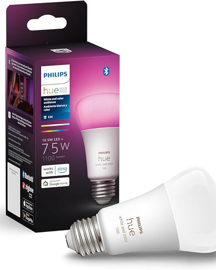 Philips Hue Smart 75W A19 LED Bulb - White and Color Ambiance Color-Changing Light - 1 Pack - 1100LM - E26 - Indoor - Control with Hue App - Works with Alexa, Google Assistant and Apple Homekit PhilipsHue